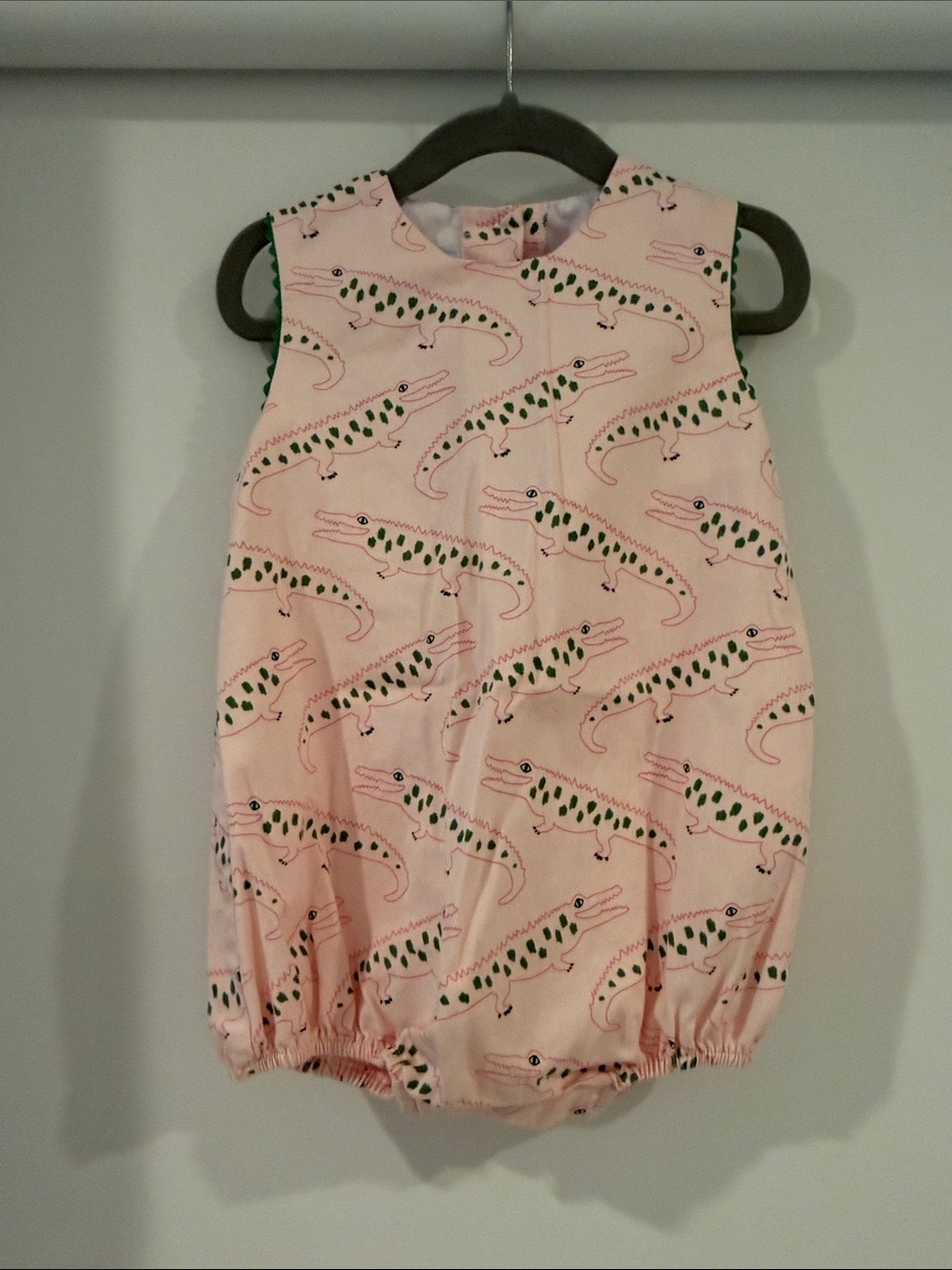 Little English Pink Alligator Print Baby One-Piece